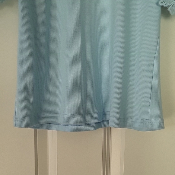 Dolan Anthropologie Lace Puff Sleeve Ribbed Knit Top Light Blue Women’s Small - Picture 9 of 11